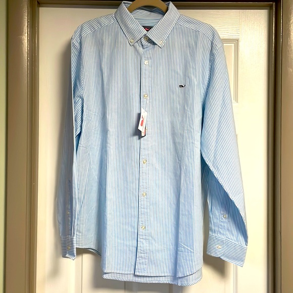 NWT Vineyard Vines Light Blue and White Pinstripe Long Sleeve Button Down Shirt - Picture 1 of 4